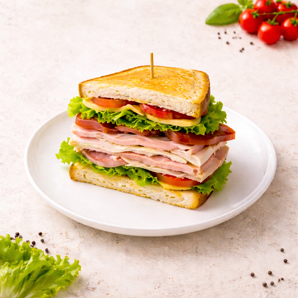 Club sandwich au jambon et à la dinde